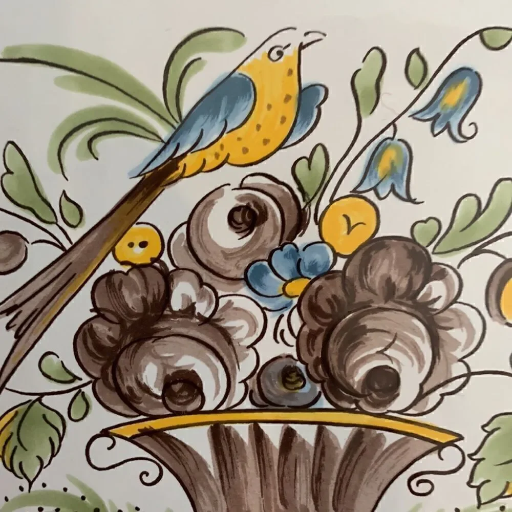 SP France Porcelain Bird In Flower Basket Foterie a la Chapelle des Gots Plate